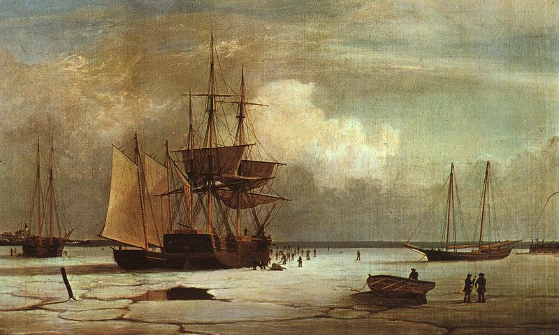 Fitz Hugh Lane Ships Stuck in Ice off Ten Pound Island, Gloucester France oil painting art